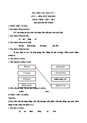 Đề kiểm tra Học kỳ I môn Tiếng Việt Lớp 1 - Đề số 5 - Năm học 2020-2021 (Bộ sách Chân trời sáng tạo)